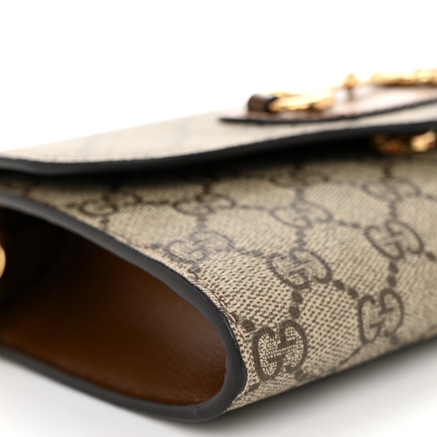 GG Supreme Monogram Azalea Calfskin Web Mini Horsebit 1955 Chain Shoulder Bag Beige Ebony Brown Sugar