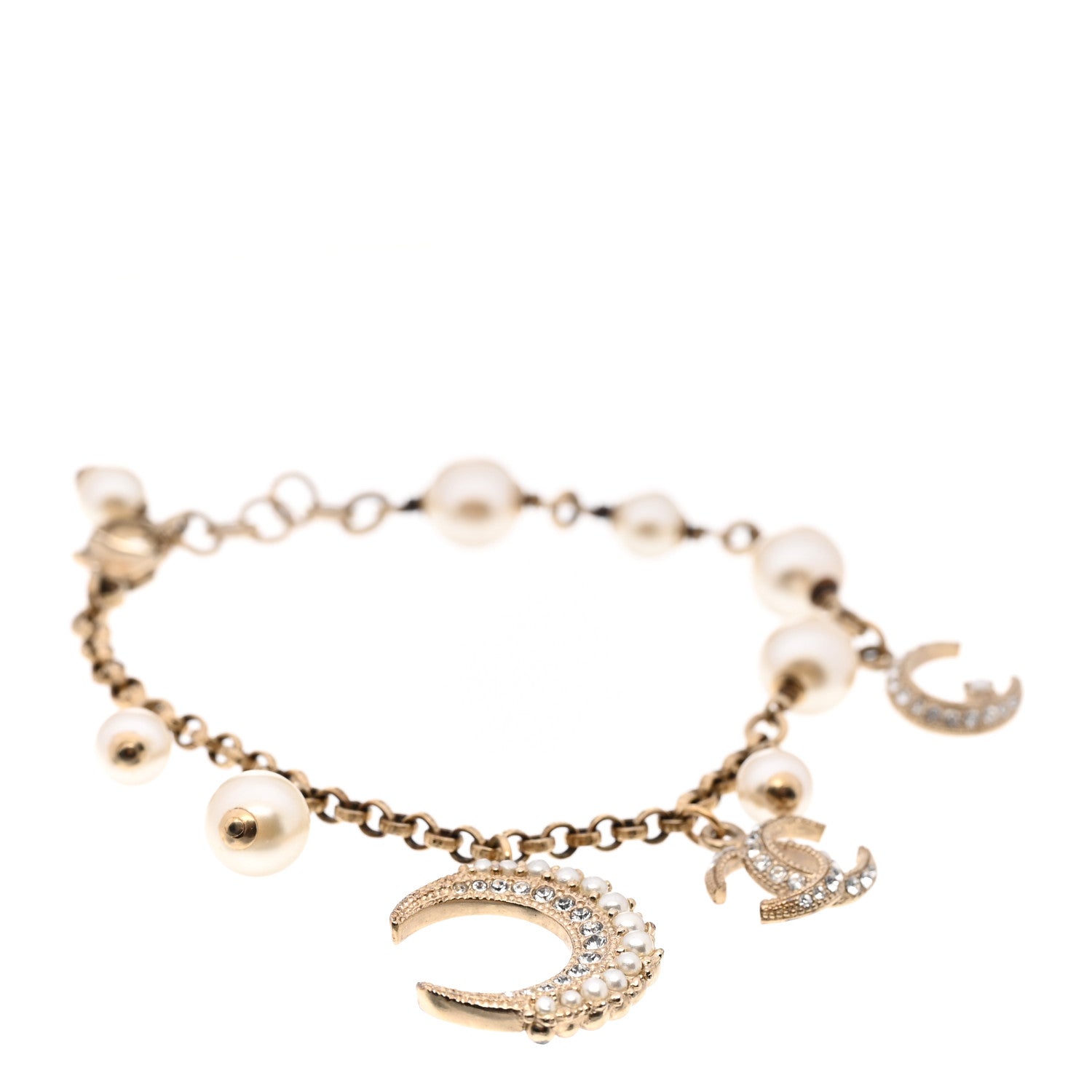 Chanel Pearl Crystal CC Moon Bracelet Gold 1 of 5