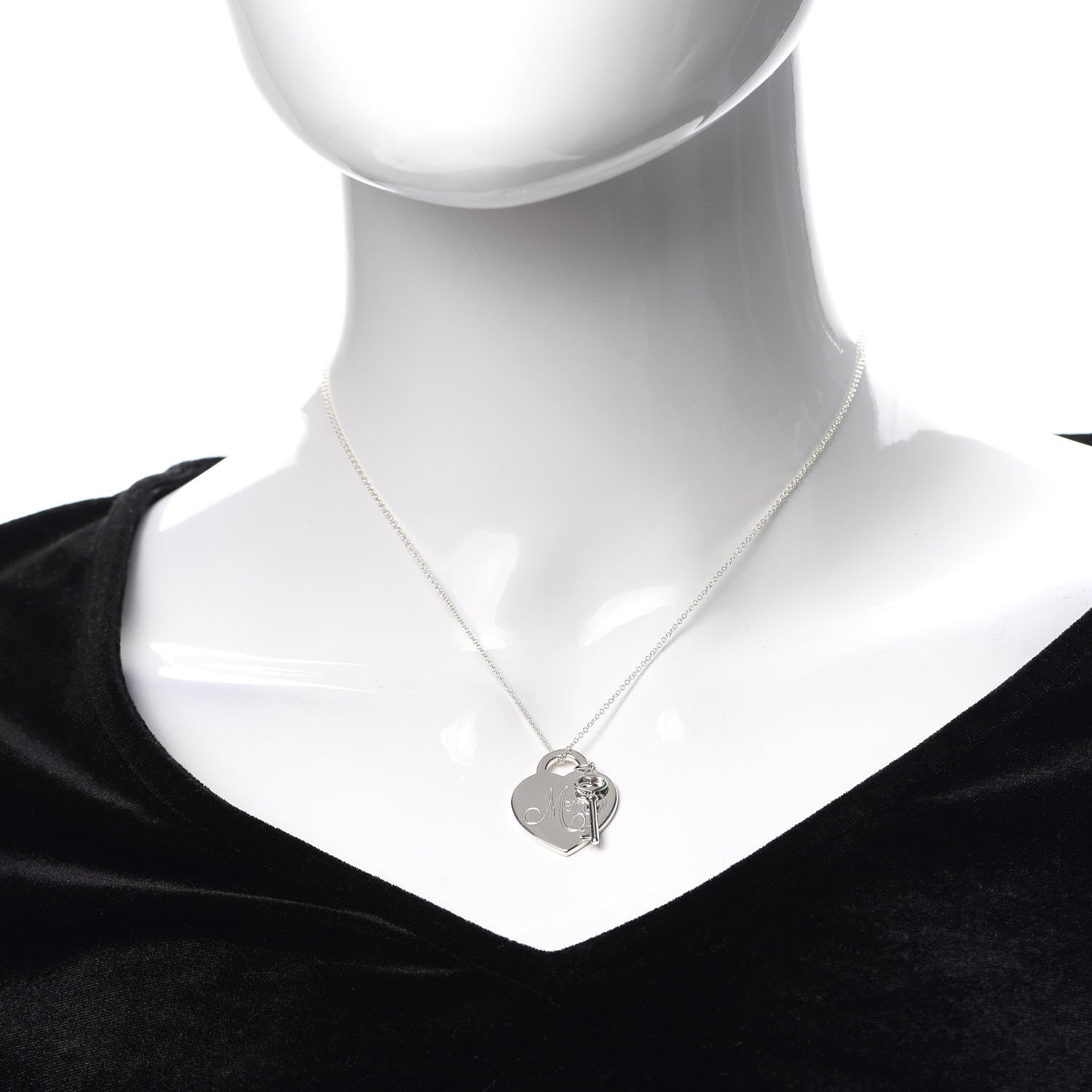 Tiffany Sterling Silver Mom Heart Tag Key Pendant Necklace 760253