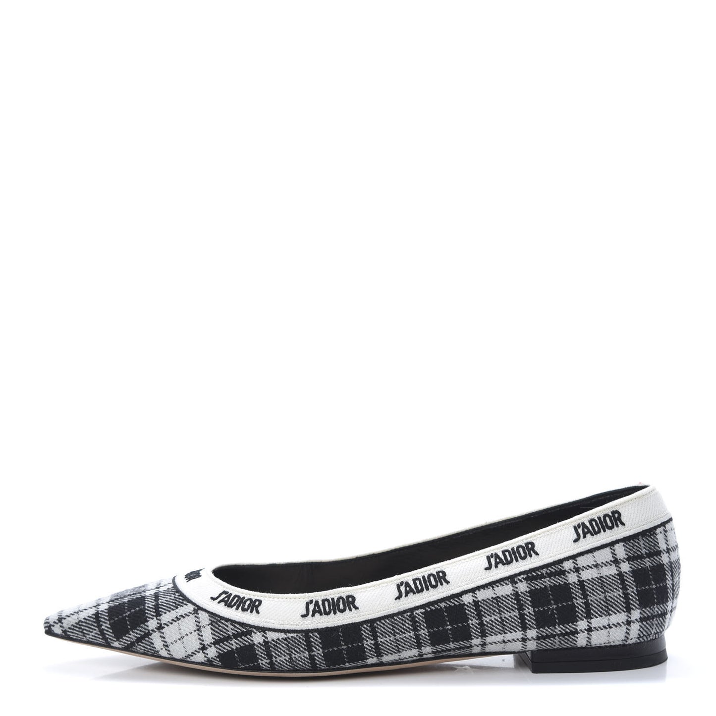 Canvas Tartan J'Adior Embroidered Ballet Flats 38 Black White
