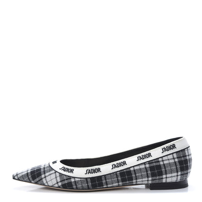 Christian Dior Canvas Tartan J'Adior Embroidered Ballet Flats 38 Black White 1 of 11