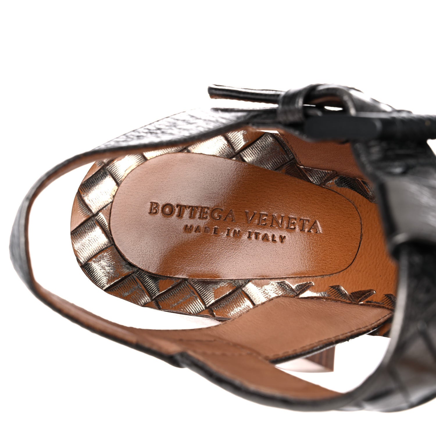 Bottega Veneta Metallic Nappa Intrecciato Block Heel Sandals 35 Cabat 10 of 12