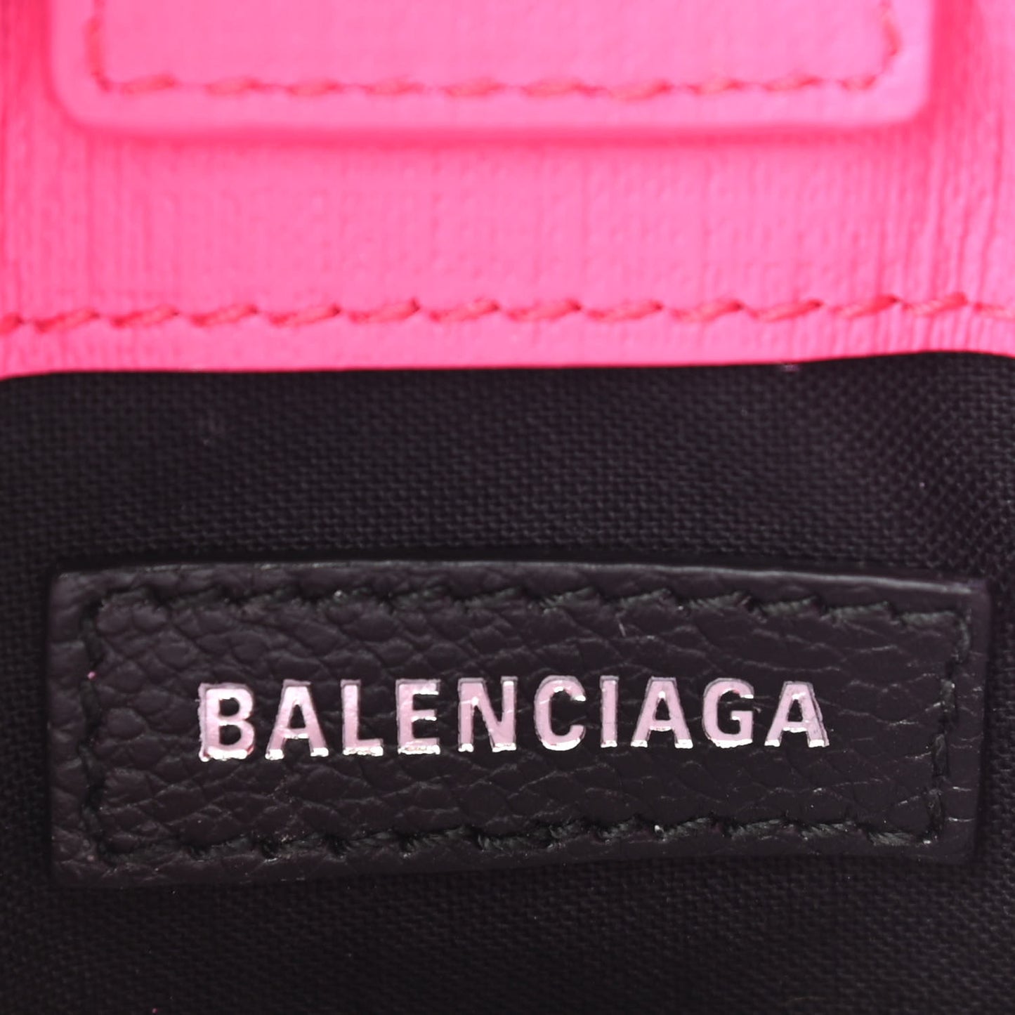 Squared Calfskin Logo Shopping Phone Holder Bag Acid Fuchsia