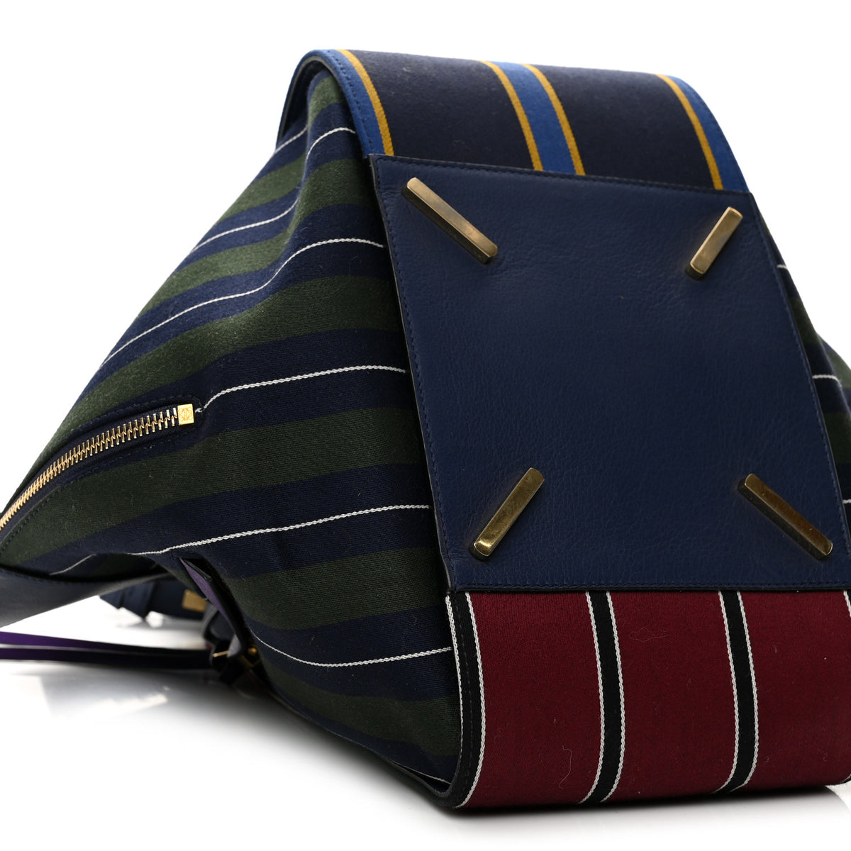 Canvas Calfskin Stripes Hammock Shoulder Bag Blue Red