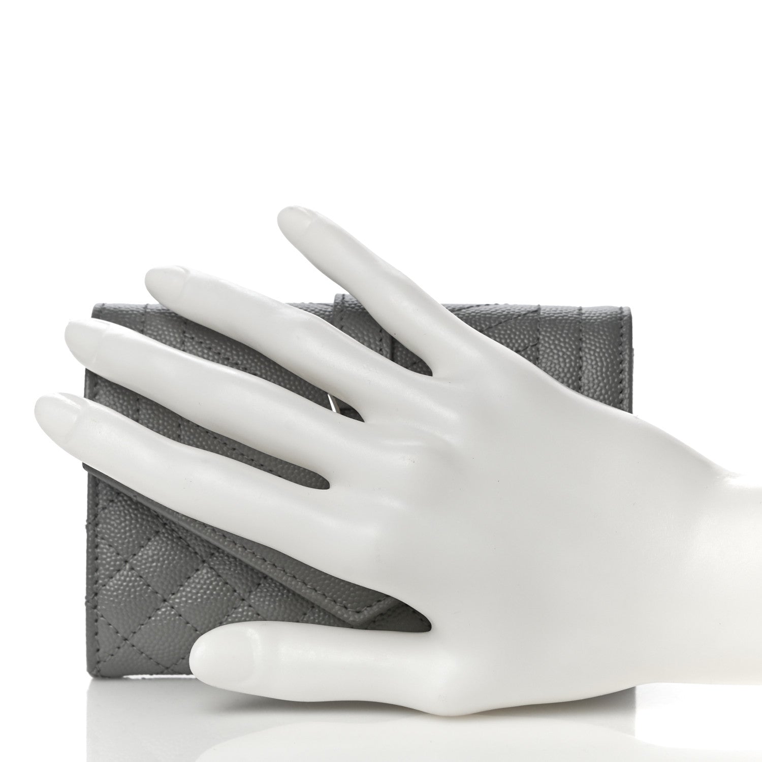 Saint Laurent Grain De Poudre Textured Mixed Matelasse Triquilt Small Monogram Envelope Wallet New Stone 2 of 10