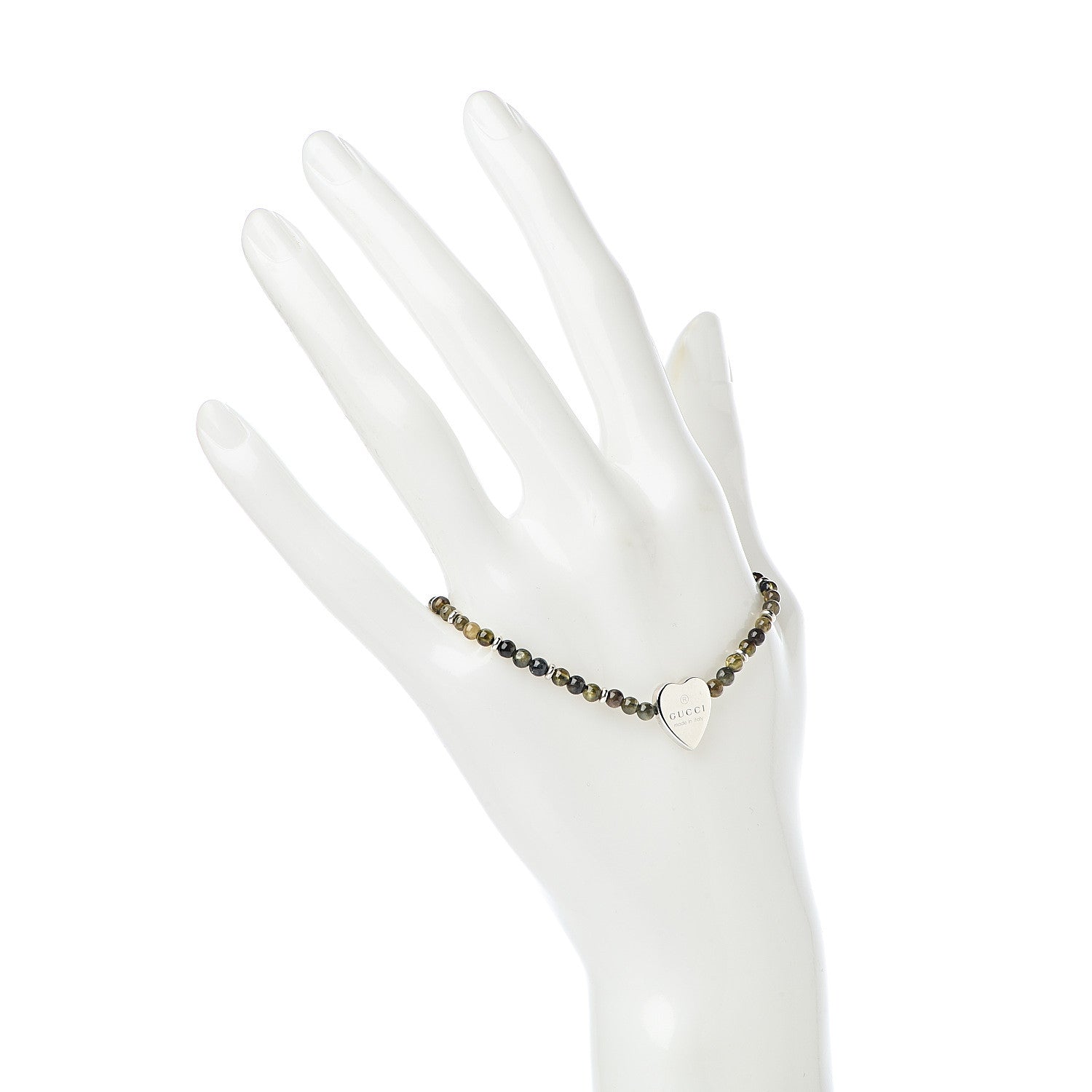 Gucci Sterling Silver Green Tourmaline Bead Heart Bracelet 2 of 5