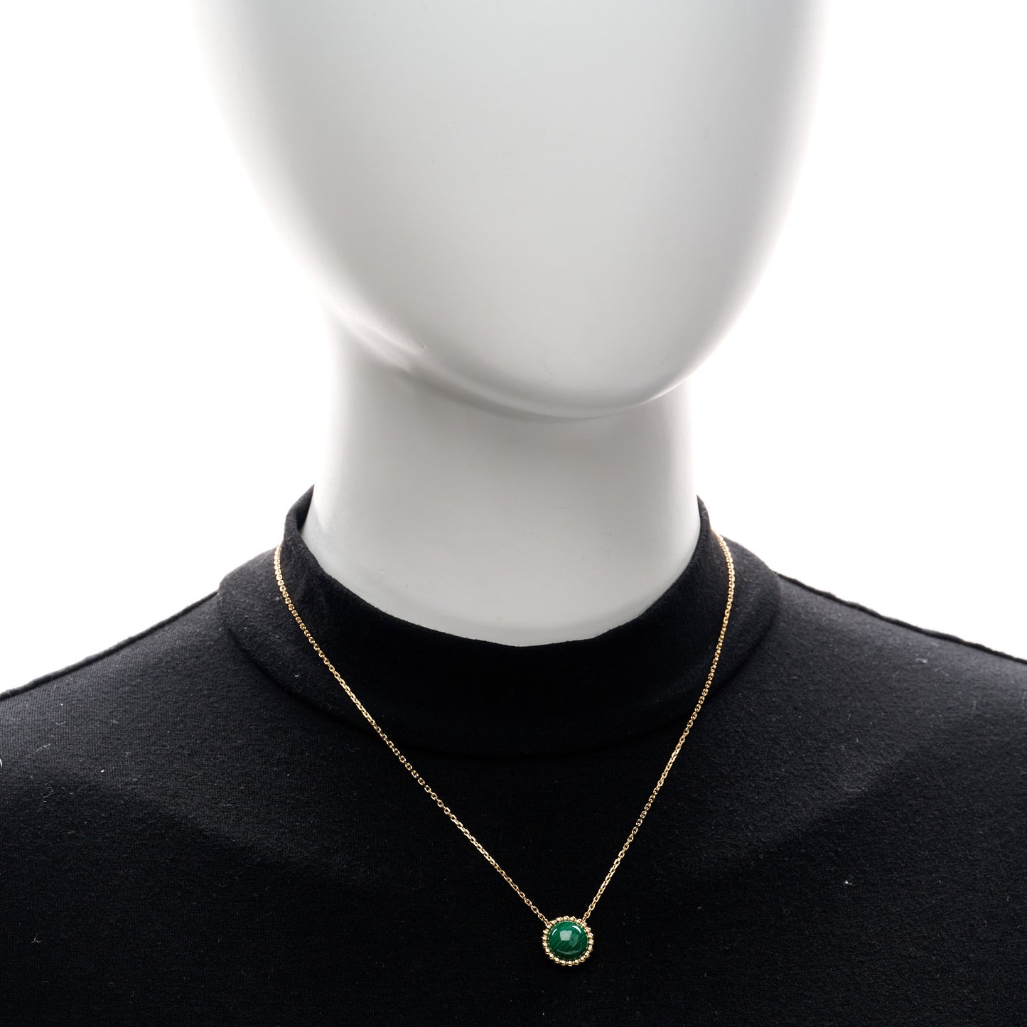 18K Yellow Gold Malachite Perlee Couleurs Pendant Necklace