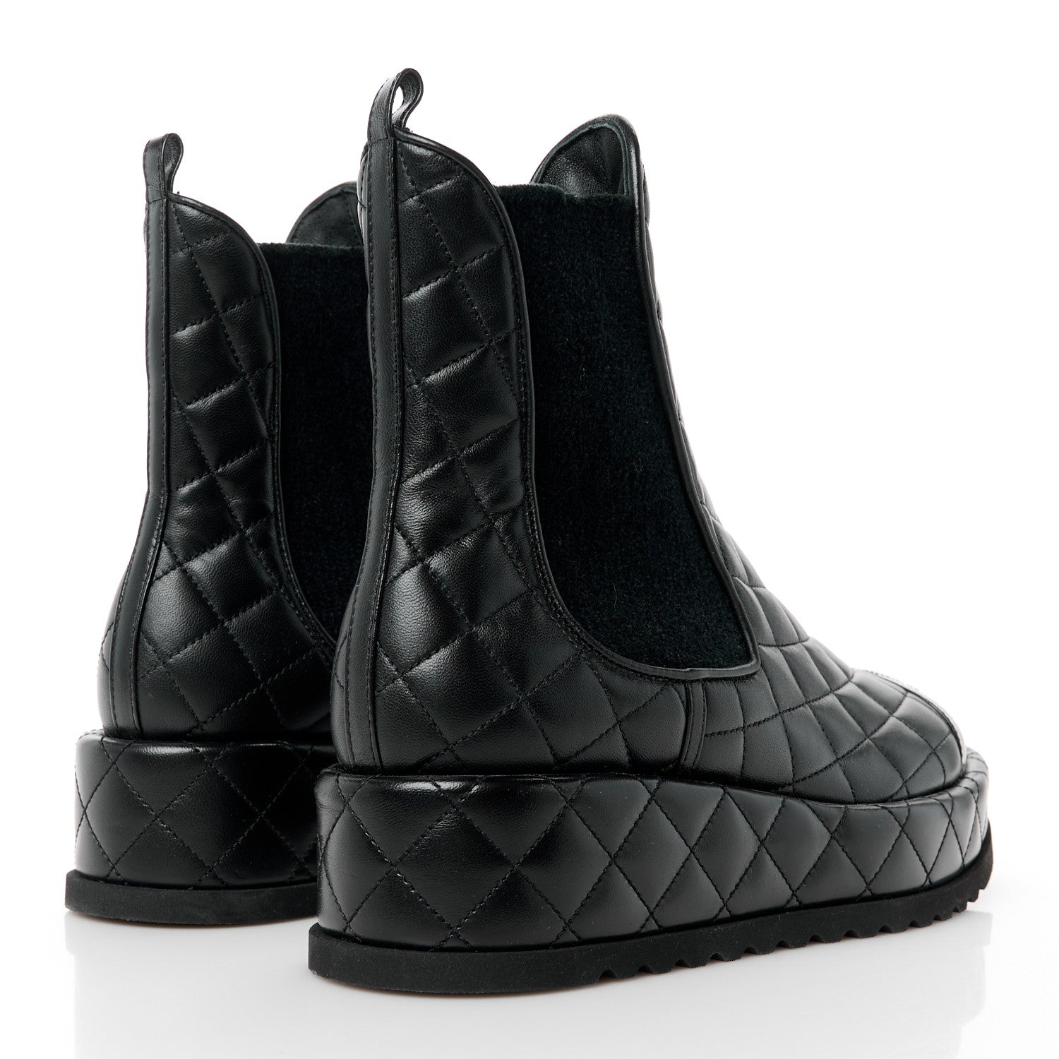 Chanel Lambskin Patent CC Cap Toe Quilted Short Platform Boots 37.5 Black 4 of 8