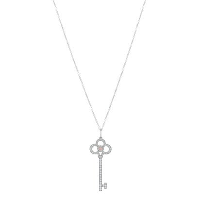 Tiffany Platinum 18K Rose Gold Pink Diamond Crown Key Pendant Necklace 1 of 5