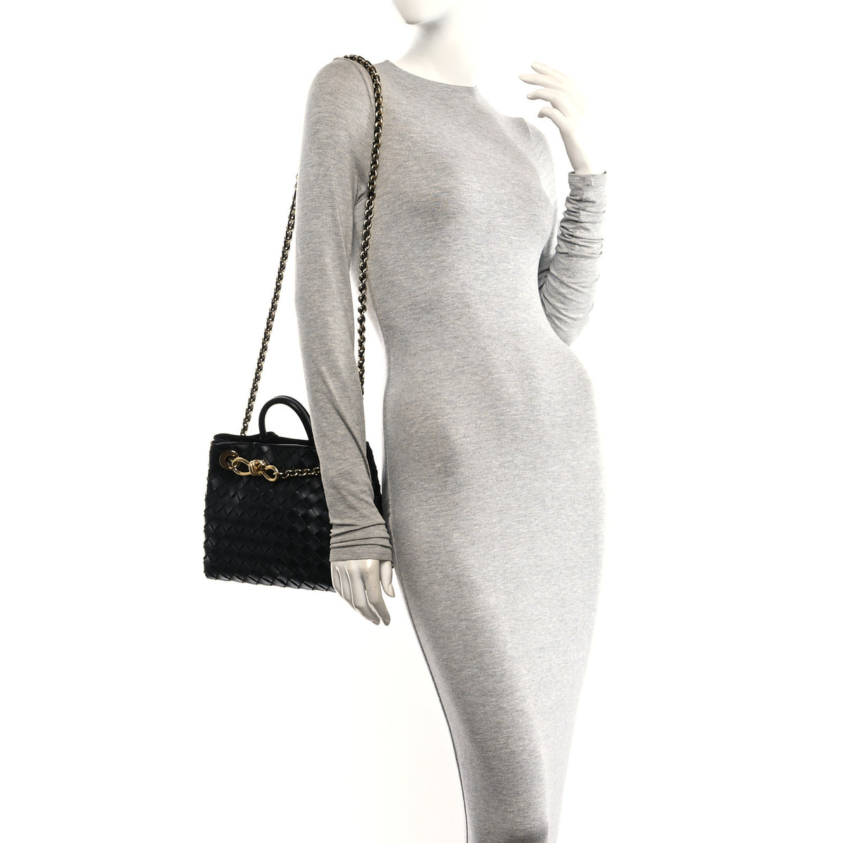 Nappa Intrecciato Small Andiamo With Chain Shoulder Bag Black