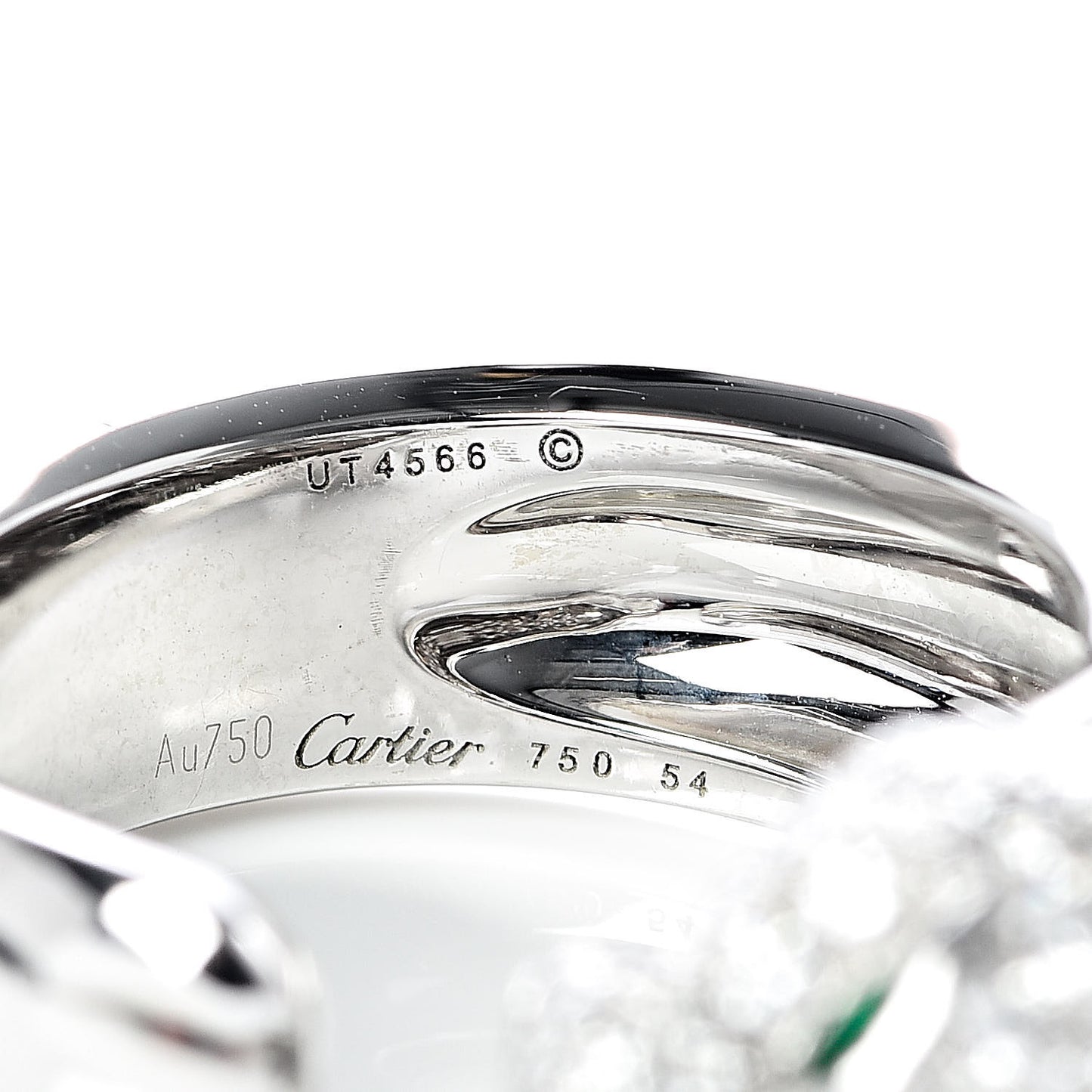 18K White Gold Diamond Black Onyx Emerald Panthere De Cartier Ring 54 7