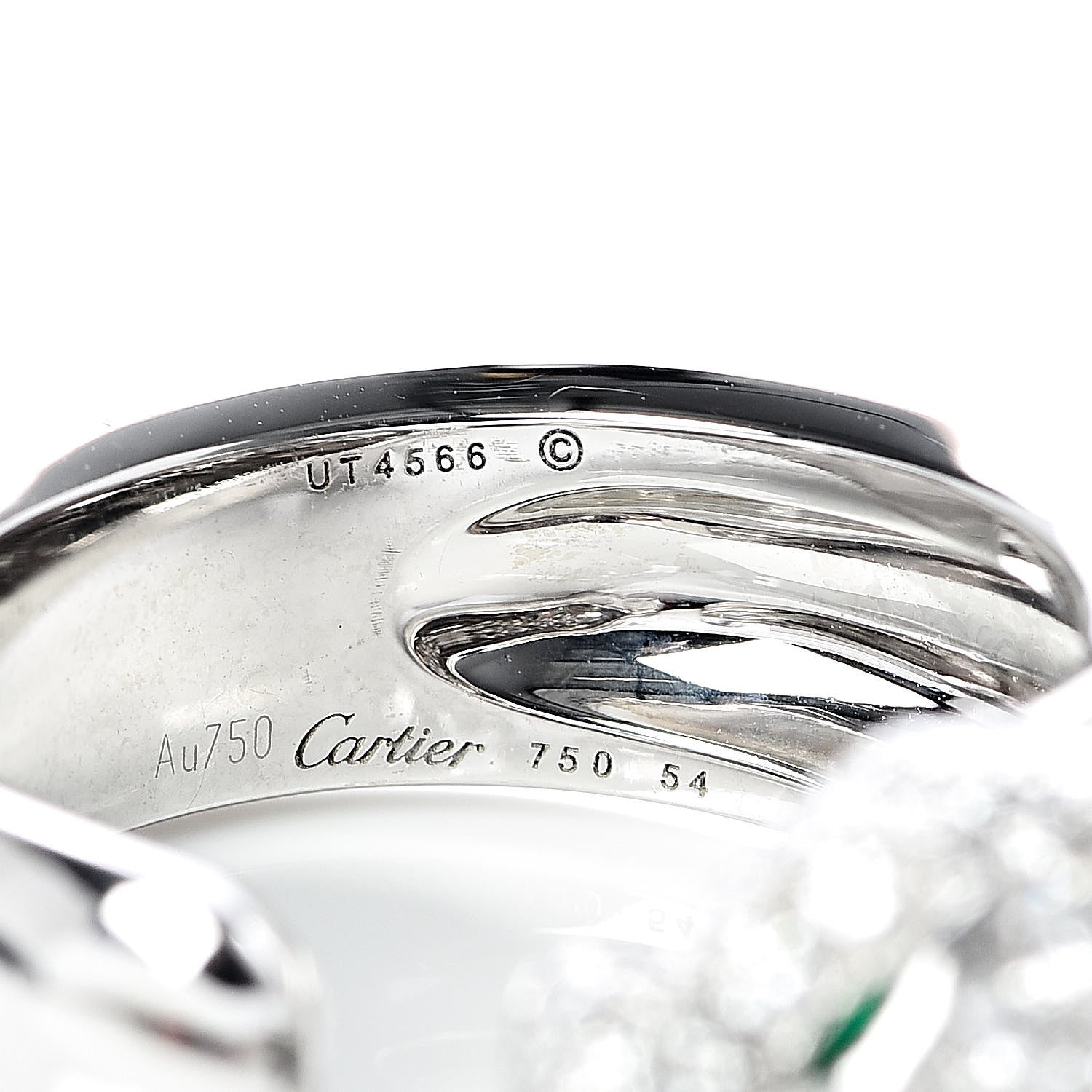 Cartier 18K White Gold Diamond Black Onyx Emerald Panthere De Cartier Ring 54 7 5 of 7
