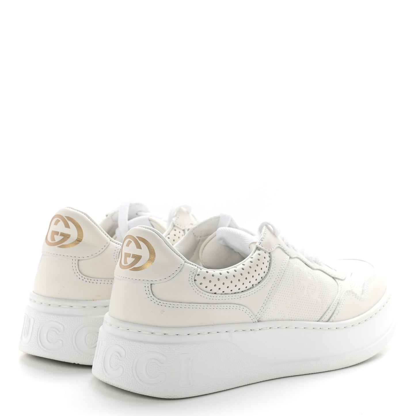 Calfskin GG Tennis Embossed Perforated Womens Platform 55mm Sneakers 38.5 Great White