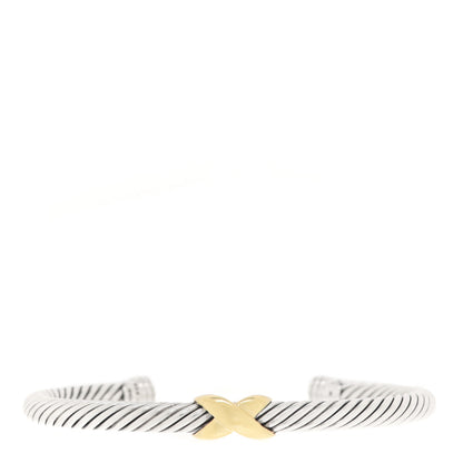 David Yurman Sterling Silver 18K Yellow Gold 4mm X Station Cable Bracelet 1 of 4