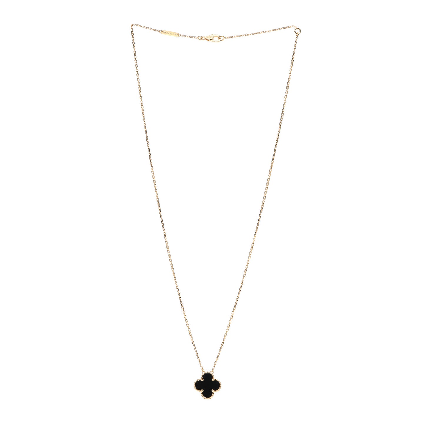 18K Yellow Gold Black Onyx Vintage Alhambra Pendant Necklace