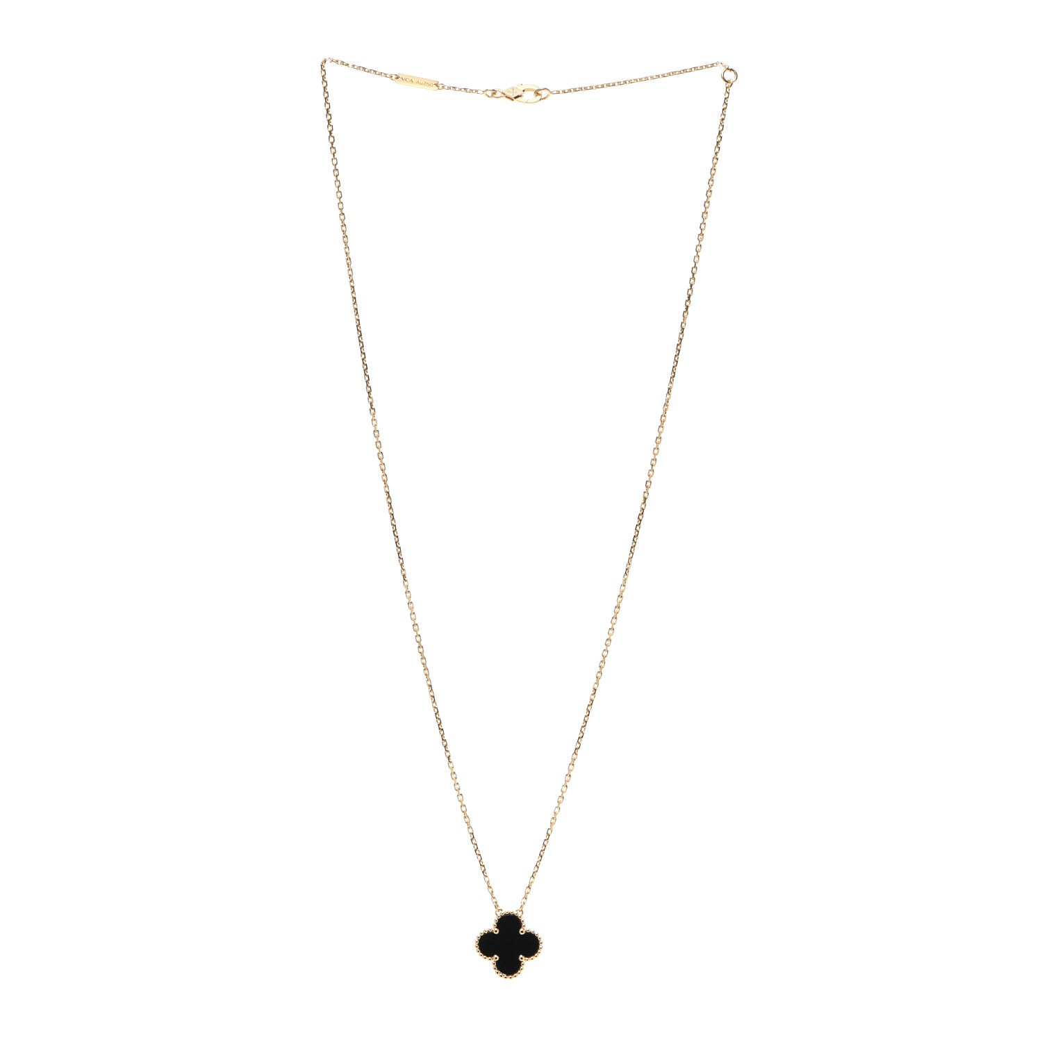 Van Cleef & Arpels 18K Yellow Gold Black Onyx Vintage Alhambra Pendant Necklace 3 of 7