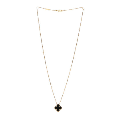 Van Cleef & Arpels 18K Yellow Gold Black Onyx Vintage Alhambra Pendant Necklace 3 of 7