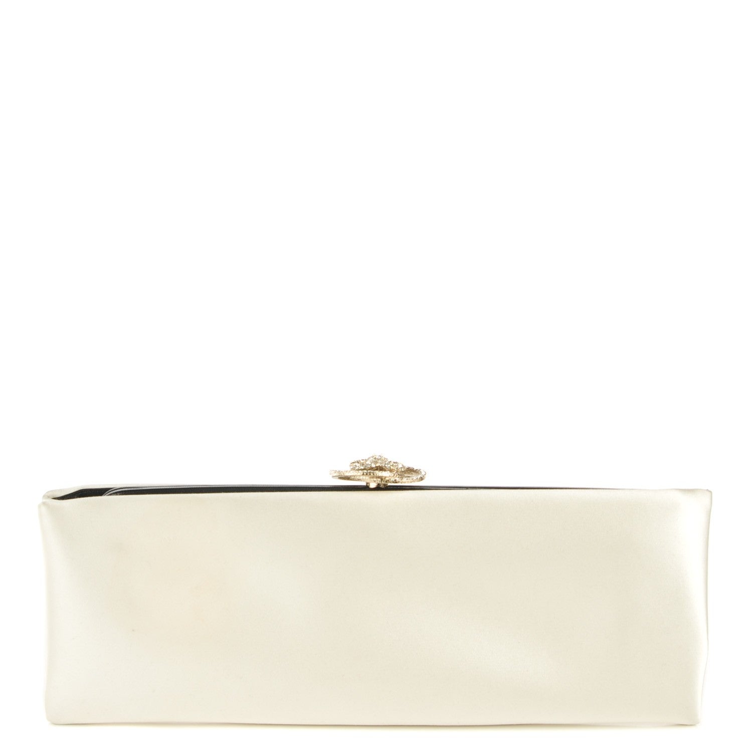 Chanel Satin Crystal Camellia Evening Clutch White 1 of 7