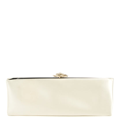 Chanel Satin Crystal Camellia Evening Clutch White 1 of 7