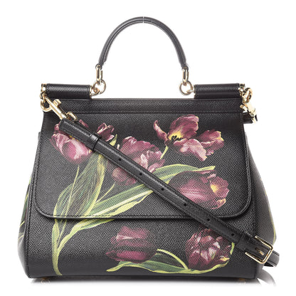 Dolce & Gabbana Dauphine Tulip Print Medium Miss Sicily Satchel Black 1 of 9