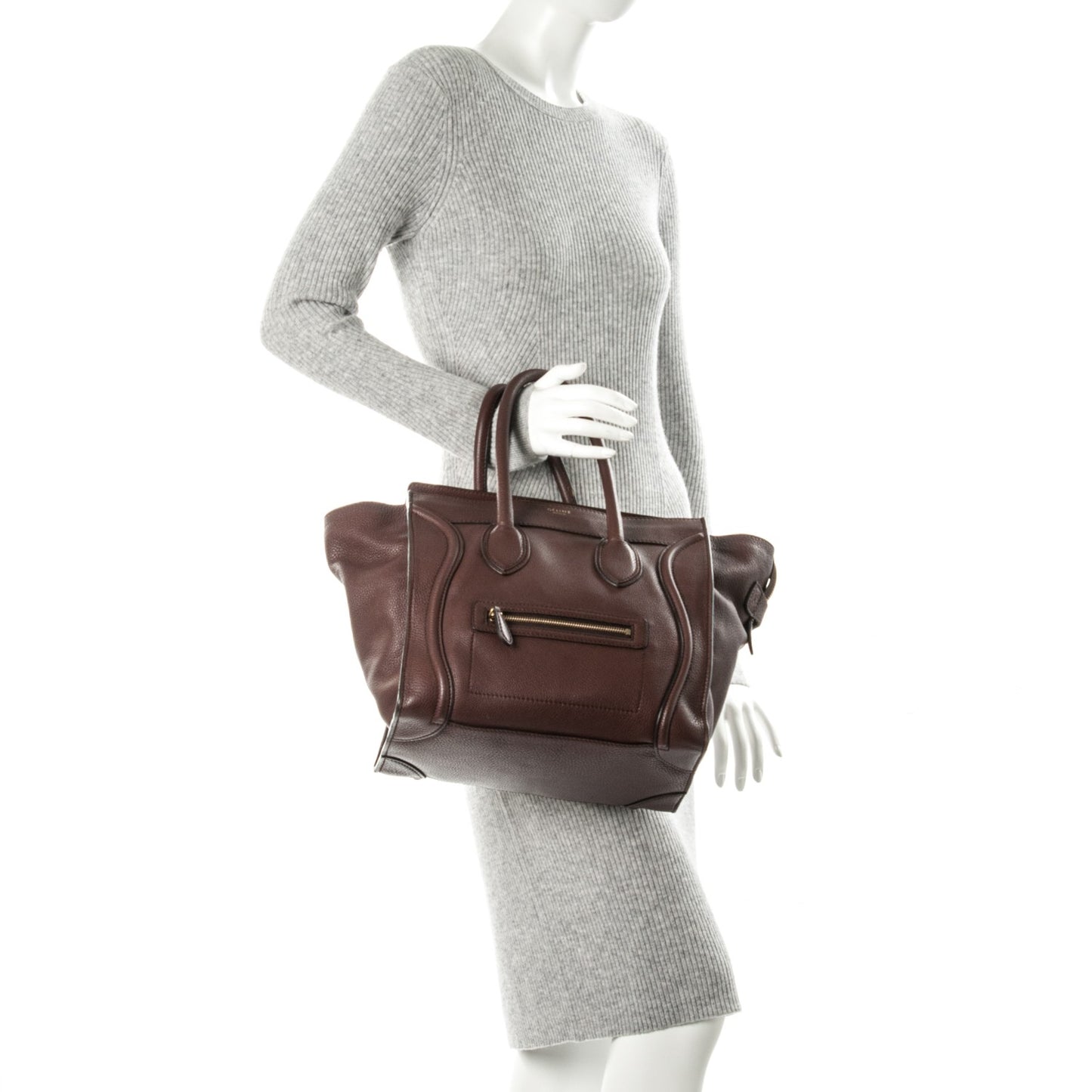 Drummed Calfskin Mini Luggage Dark Brown