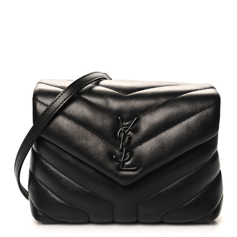 Calfskin Y Quilted Monogram Monochrome Toy Loulou Crossbody Bag Black