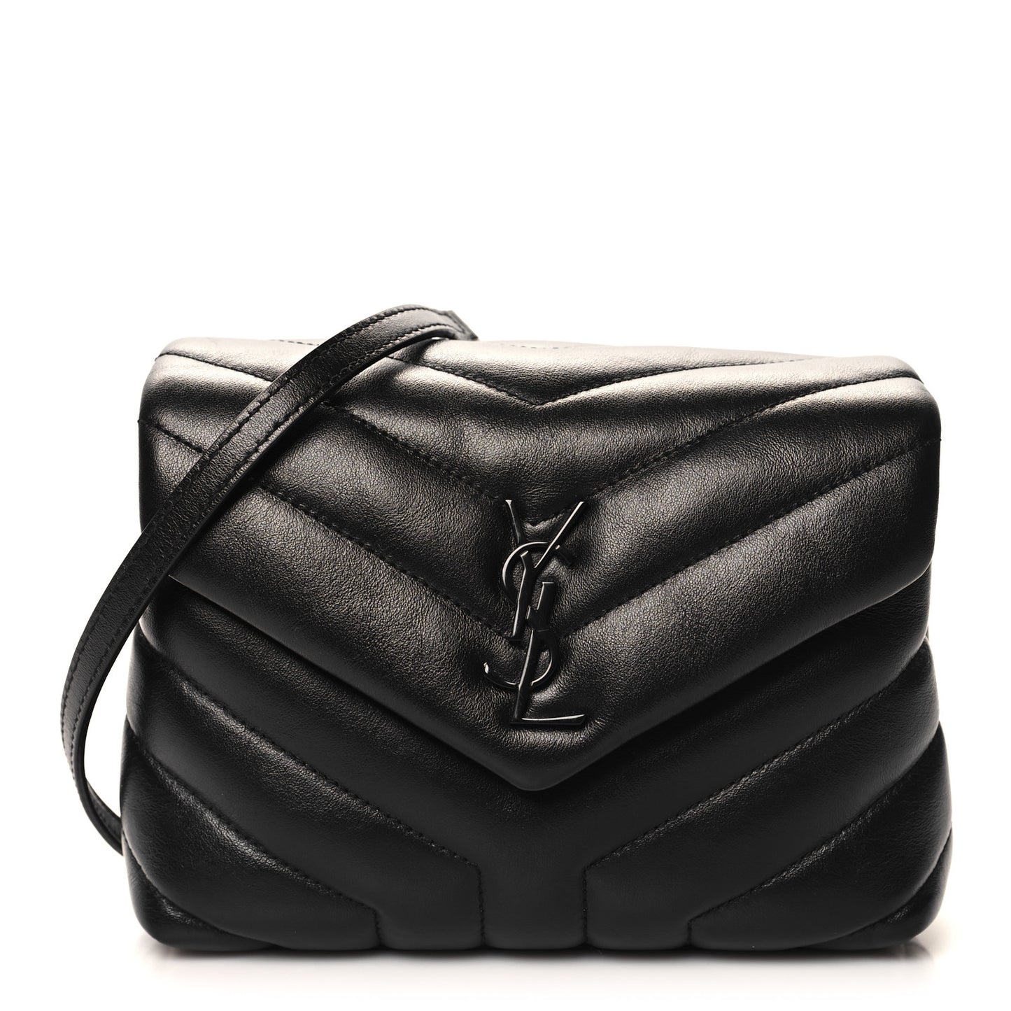 Calfskin Y Quilted Monogram Monochrome Toy Loulou Crossbody Bag Black