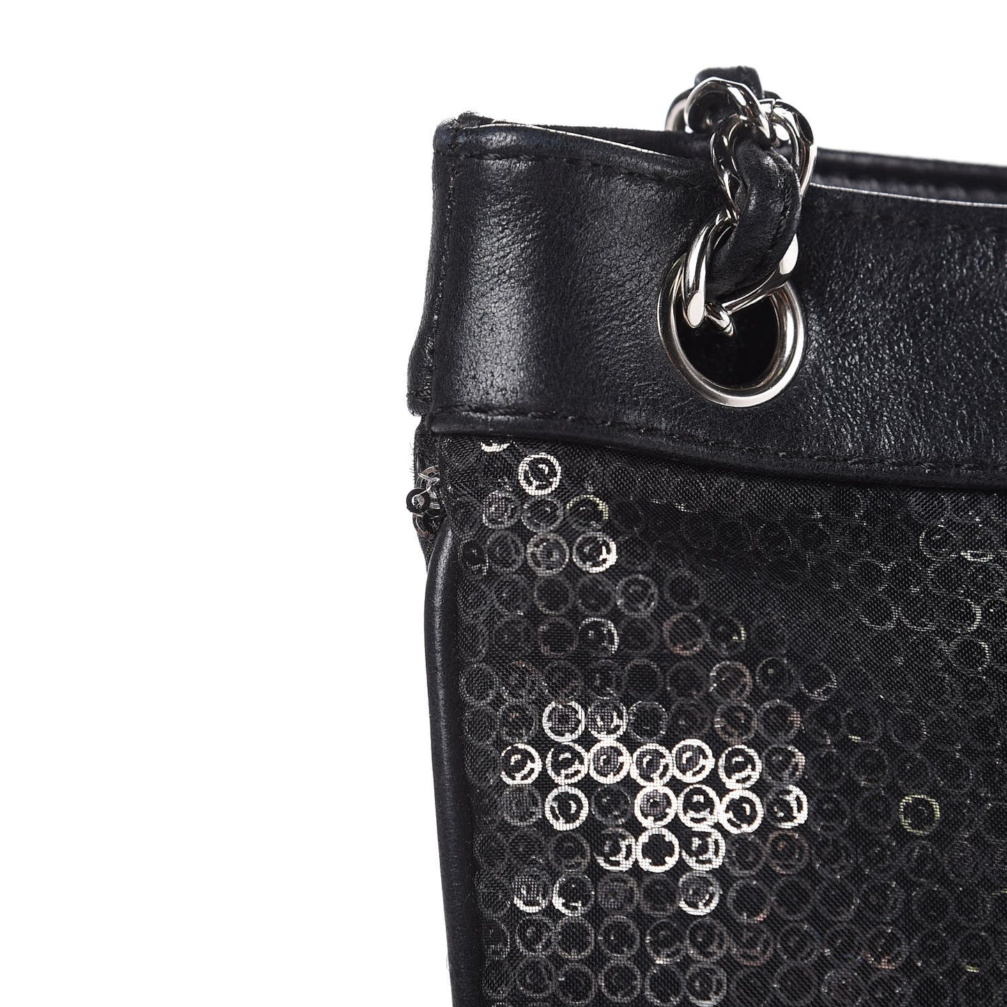Calfskin Mesh Hidden Sequin CC Tote Black