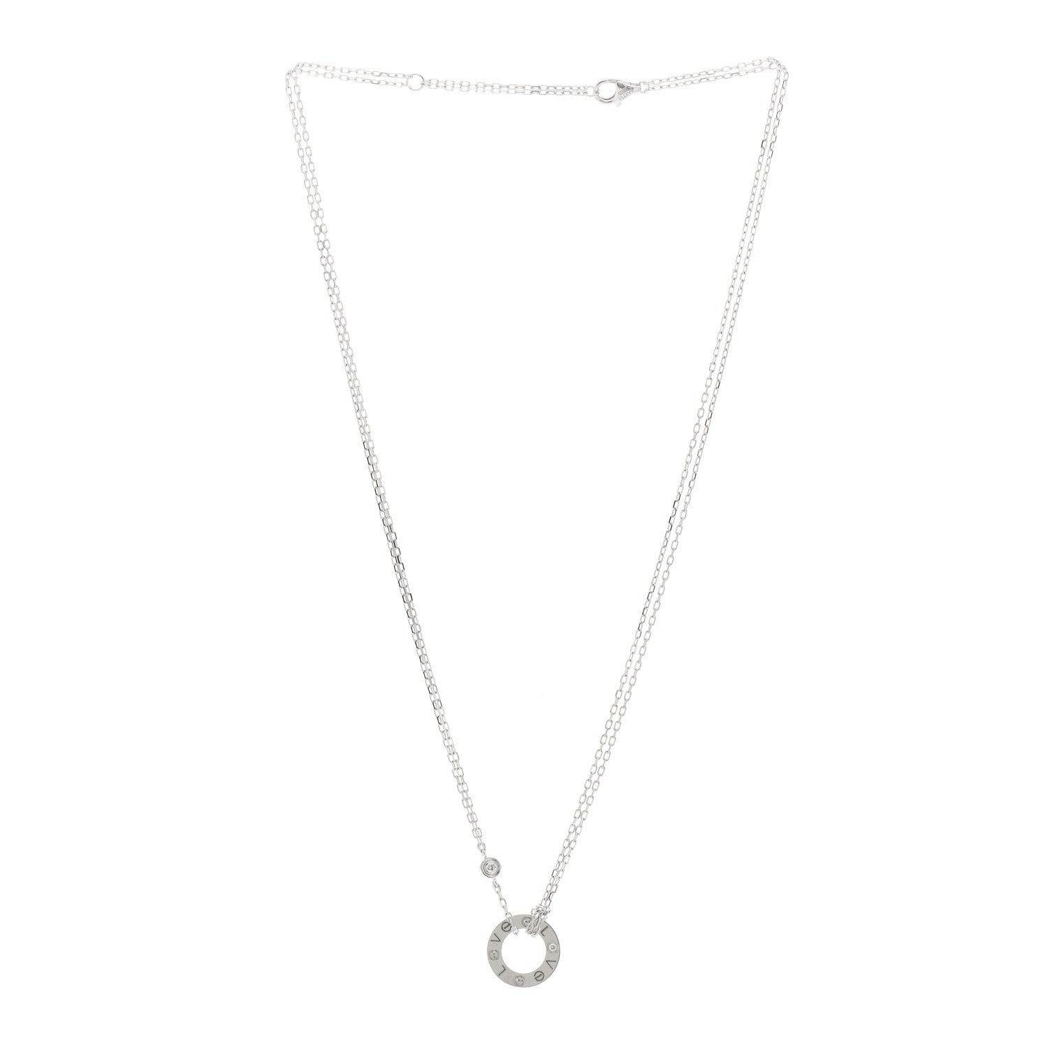 Cartier 18K White Gold 2 Diamond LOVE Necklace 2 of 4