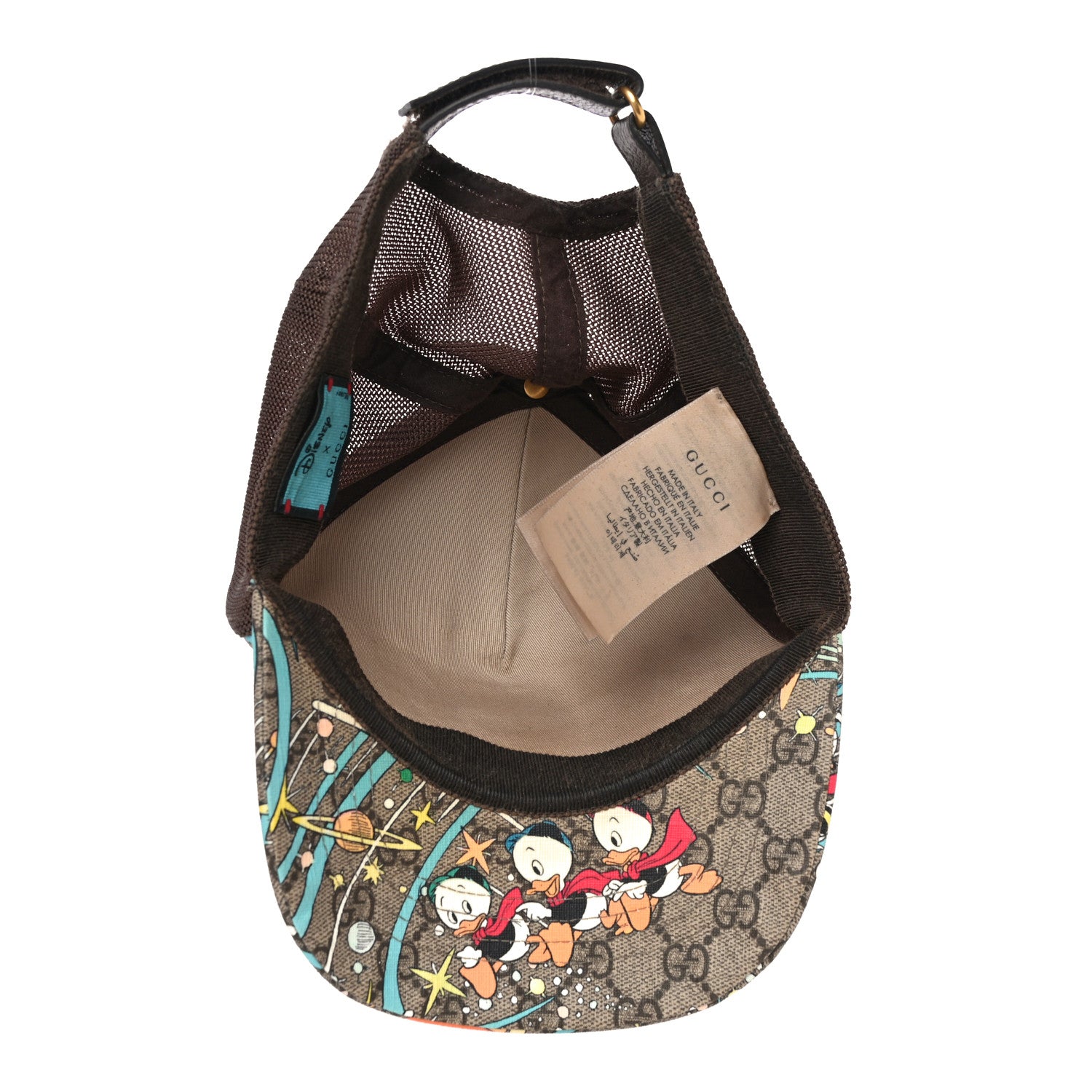 Gucci X DISNEY GG Supreme Monogram Donald Duck Baseball Hat L Beige Multicolor New Acero 5 of 7