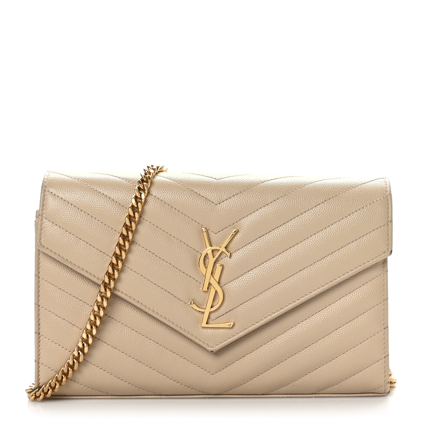 Grain De Poudre Matelasse Chevron Monogram Chain Wallet Nude Powder