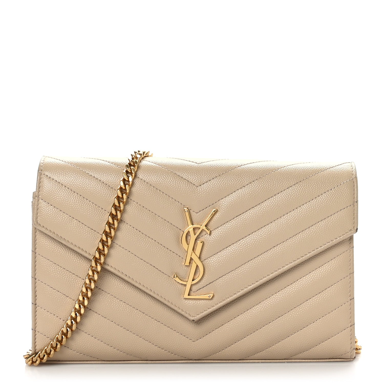 Saint Laurent Grain De Poudre Matelasse Chevron Monogram Chain Wallet Nude Powder 1 of 9