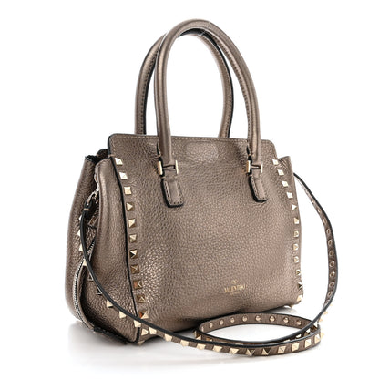 Valentino Garavani Metallic Grained Calfskin Rockstud Double Handle Tote Sasso 3 of 10