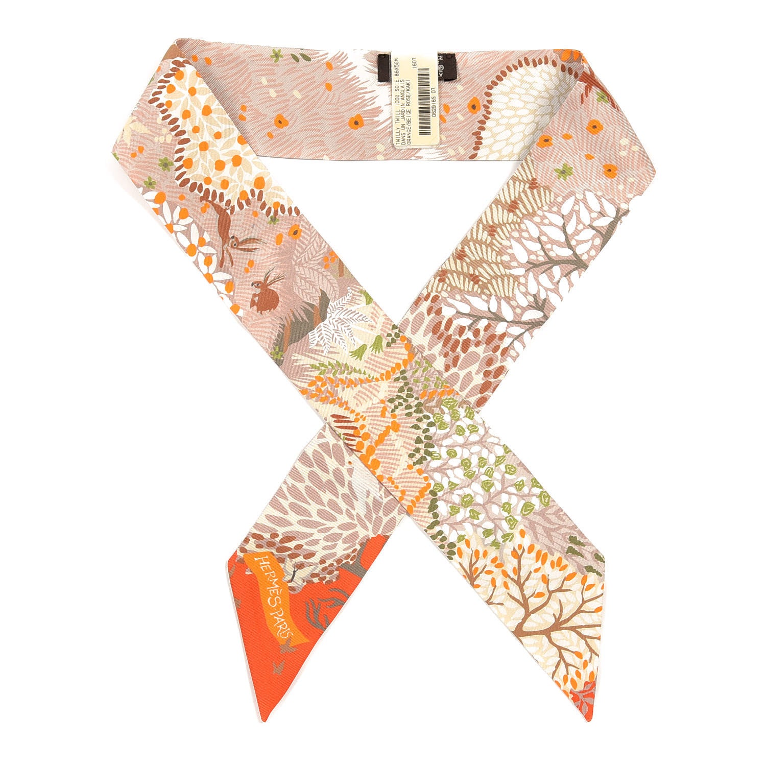 Hermes Silk Dans Un Jardin Anglais Twilly Orange Beige Rose Kaki 1 of 5