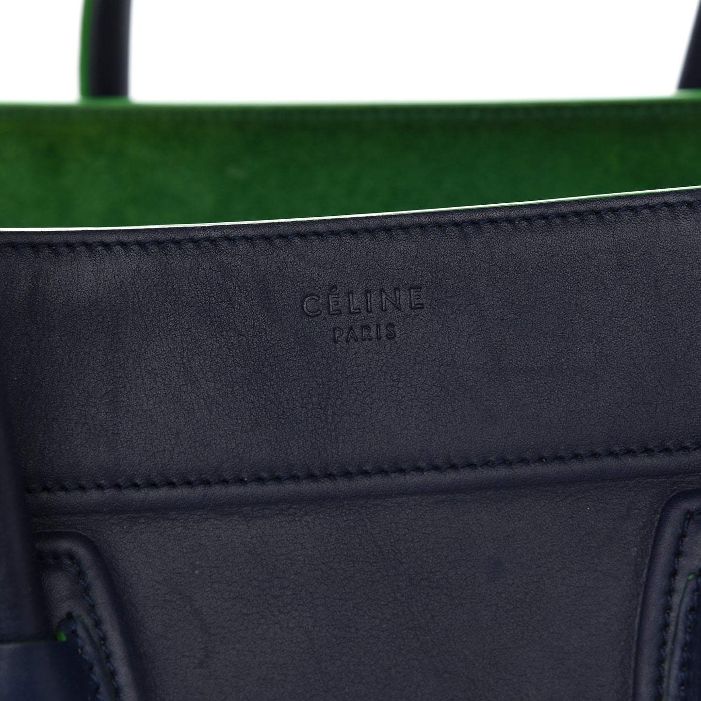 Supple Calfskin Medium Phantom Luggage Navy Blue Green Trim