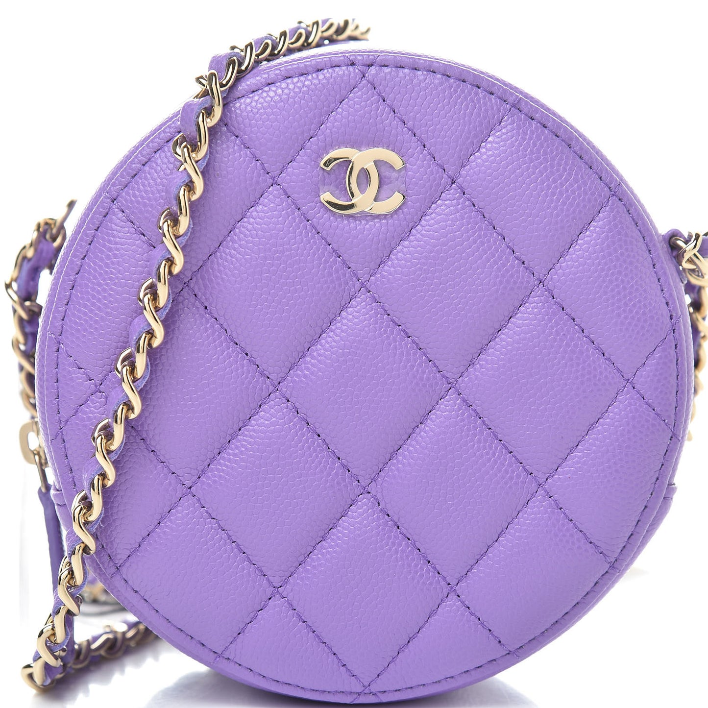 Caviar Quilted Round Clutch With Chain Purple