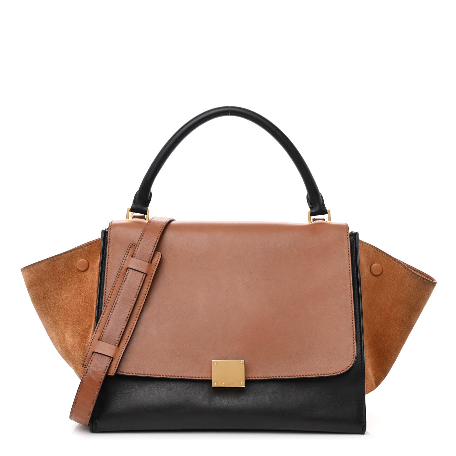 Celine Satin Baby Grained Calfskin Medium Tri-Color Trapeze Tan 1 of 18