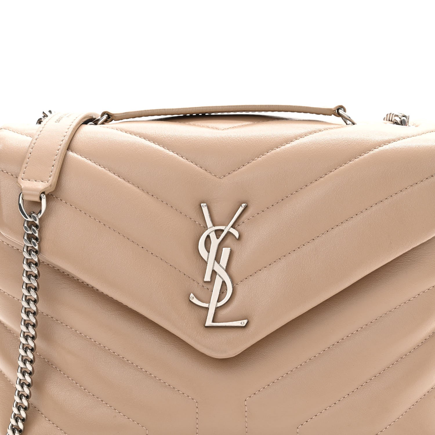 Saint Laurent Calfskin Y Quilted Monogram Small Loulou Chain Satchel Dark Beige 8 of 13