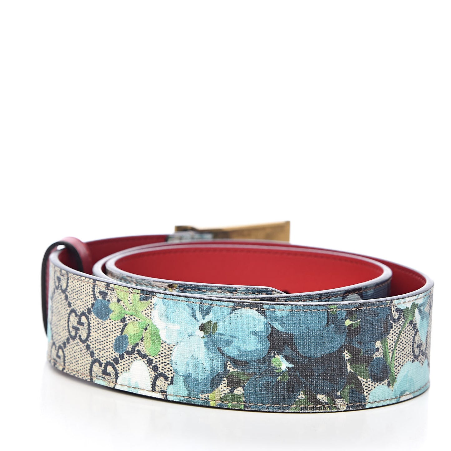 GG Plus Monogram Blooms Plaque Belt 85 34 Blue