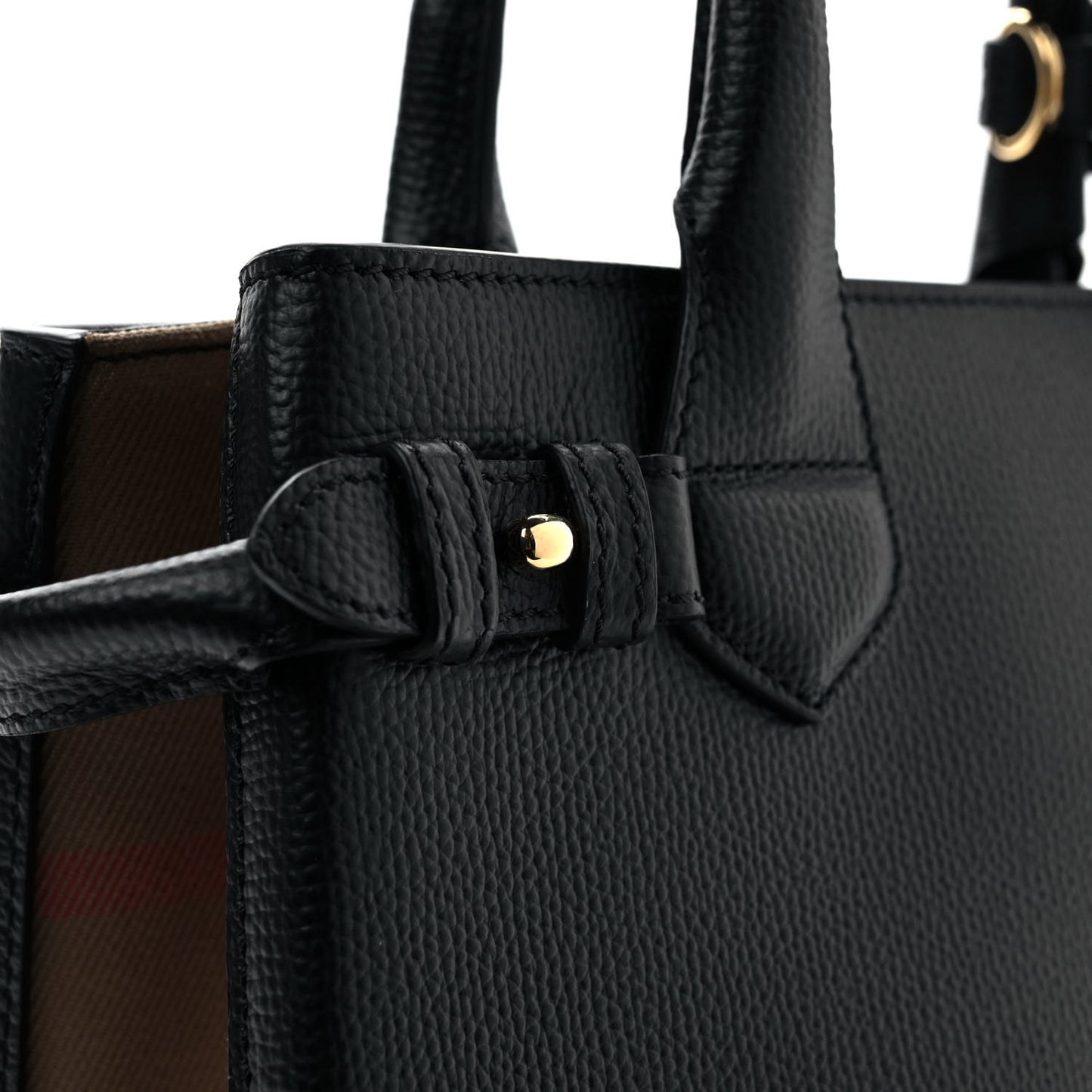 Grainy Calfskin House Check Small Banner Tote Black
