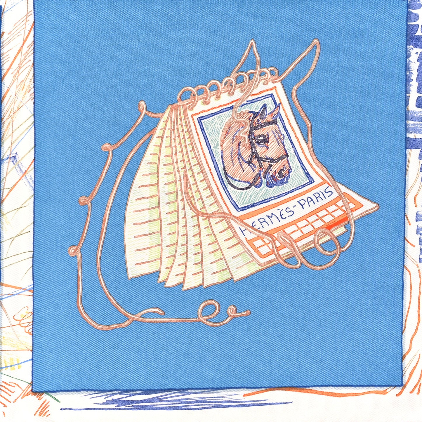 Silk Chevaloscope Scarf 90 Bleu Orange Multicolor
