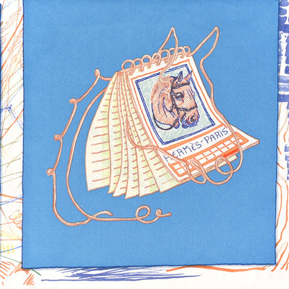Hermes Silk Chevaloscope Scarf 90 Bleu Orange Multicolor 2 of 4