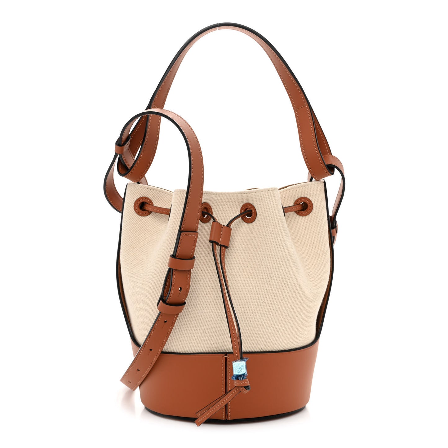 Canvas Calfskin Balloon Bucket Bag Ecru Tan