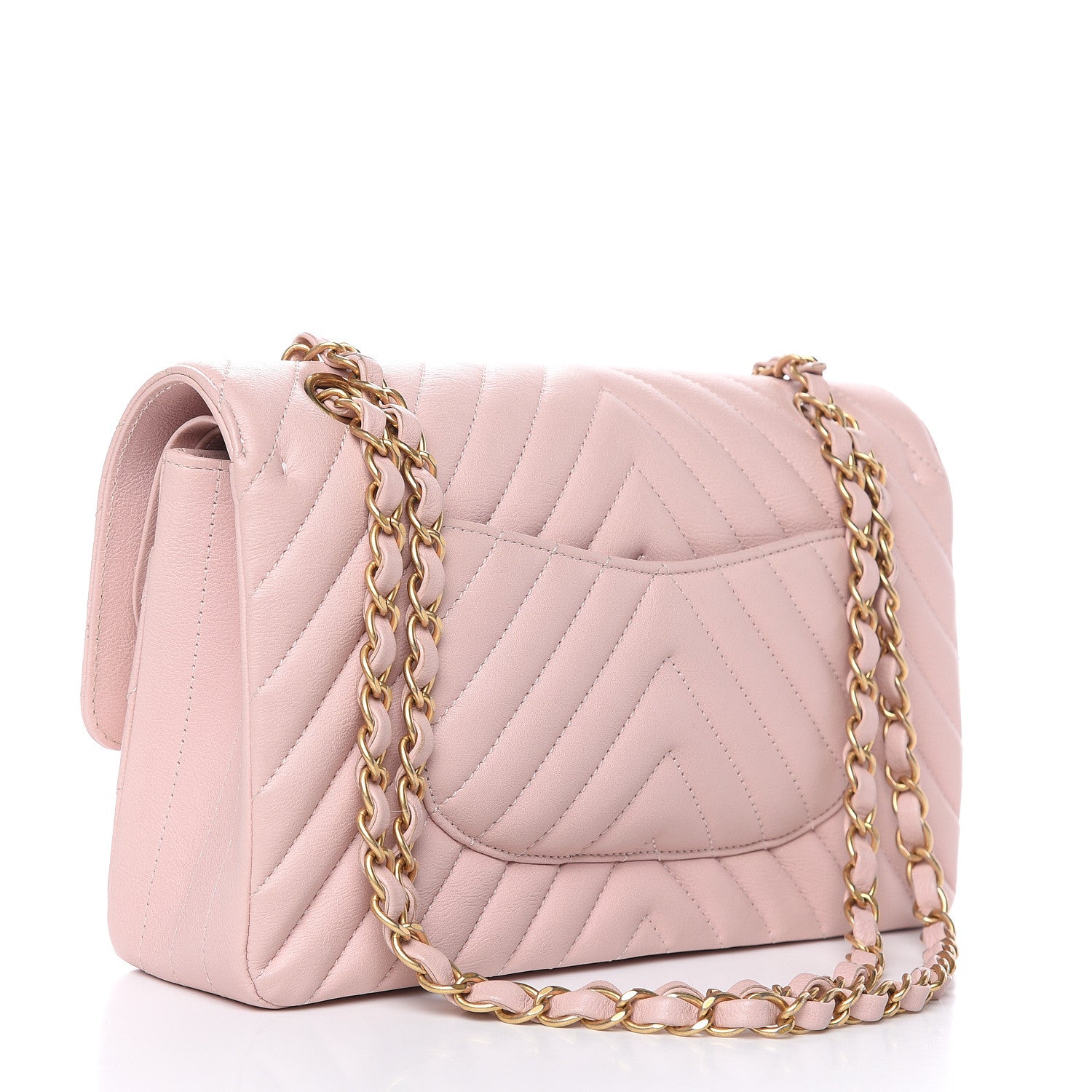 Chanel Calfskin Chevron Quilted Medium Double Flap Light Pink 3 of 10
