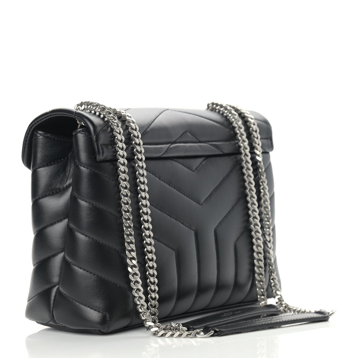 Calfskin Y Quilted Monogram Small Loulou Chain Satchel Black