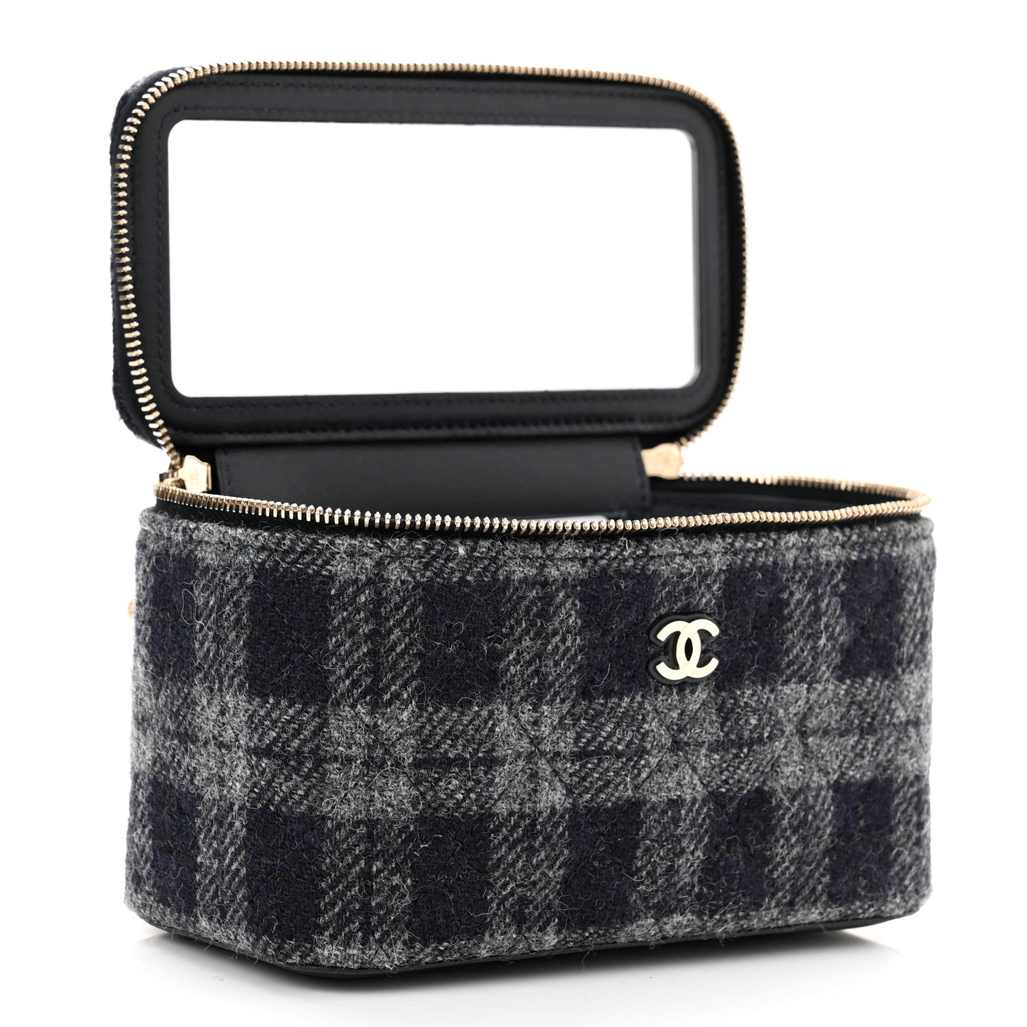 Chanel Wool Plaid Quilted Small Vanity Case With Chain Blue 5 of 12