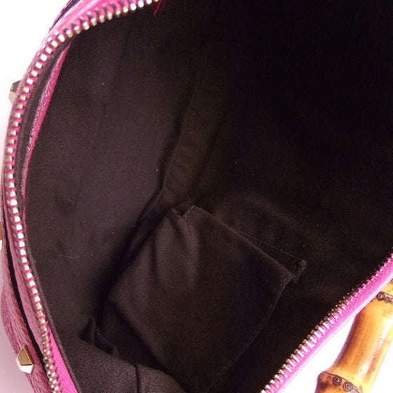 Leather Bamboo Handle Hobo Pink