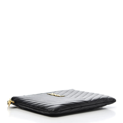 Saint Laurent Calfskin Matelasse Chevron Monogram A5 Wristlet Black 4 of 8