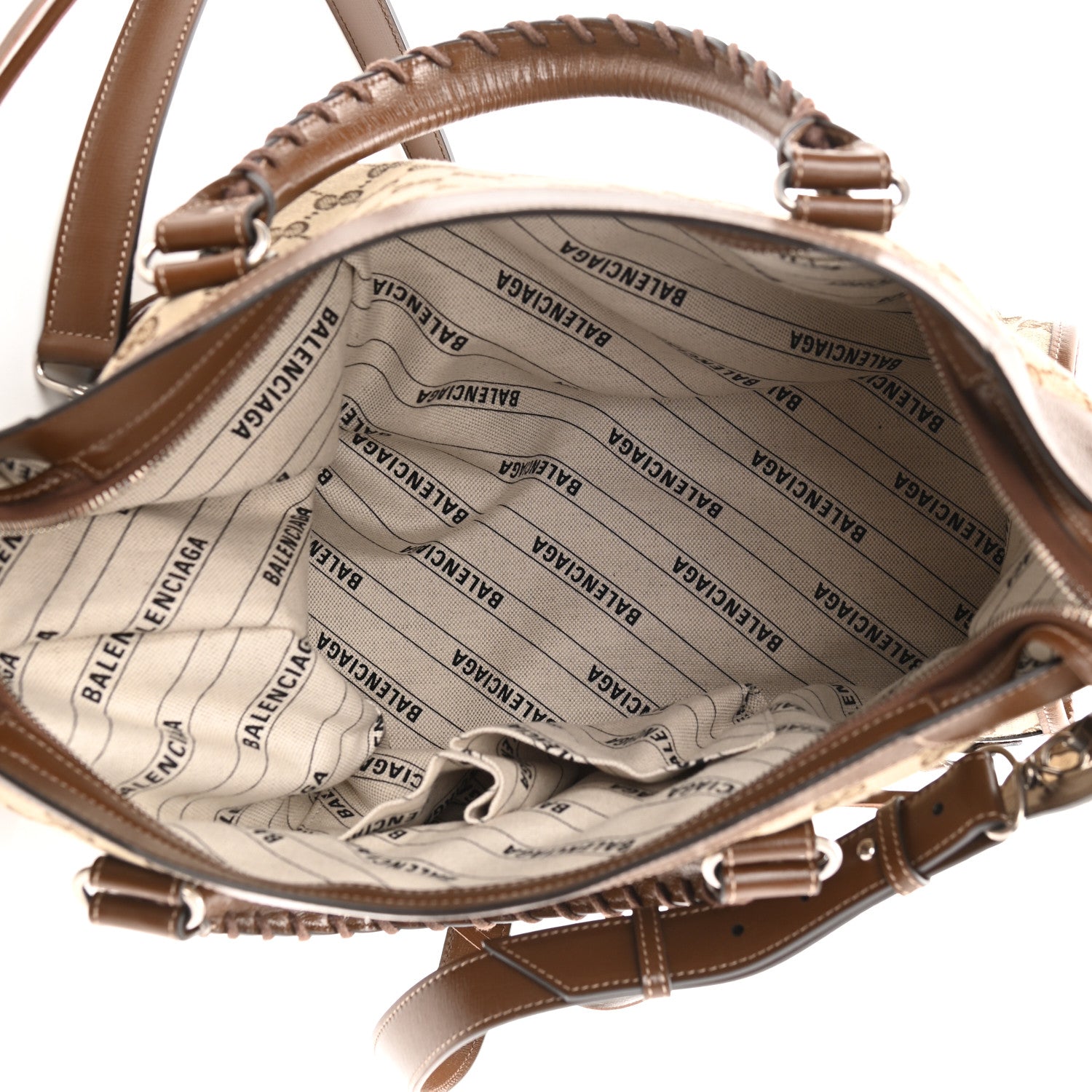 Balenciaga X GUCCI GG Monogram Azalea Calfskin Neo Classic Silver Hardware Medium City Beige Ebony Brown Sugar 5 of 8