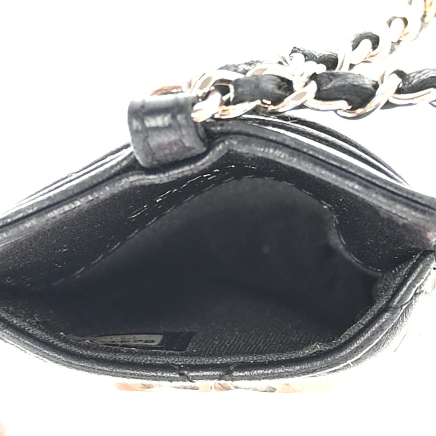 Lambskin Quilted Glitter Card Holder On Chain Black